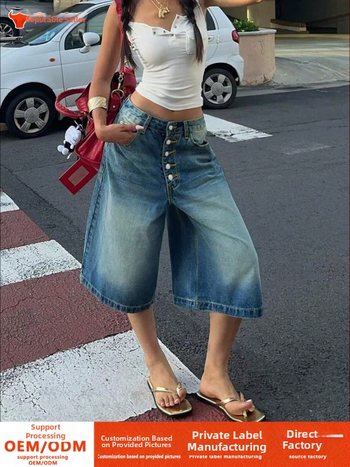 Határokon átnyúló külkereskedelem Amazon európai és amerikai többsoros farmernadrág nőknek Laza és sokoldalú, lezser, egyenes szárú, ötnegyedes nadrág