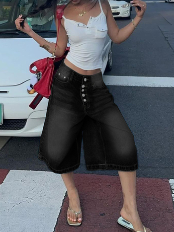 Határokon átnyúló külkereskedelem Amazon európai és amerikai többsoros farmernadrág nőknek Laza és sokoldalú, lezser, egyenes szárú, ötnegyedes nadrág