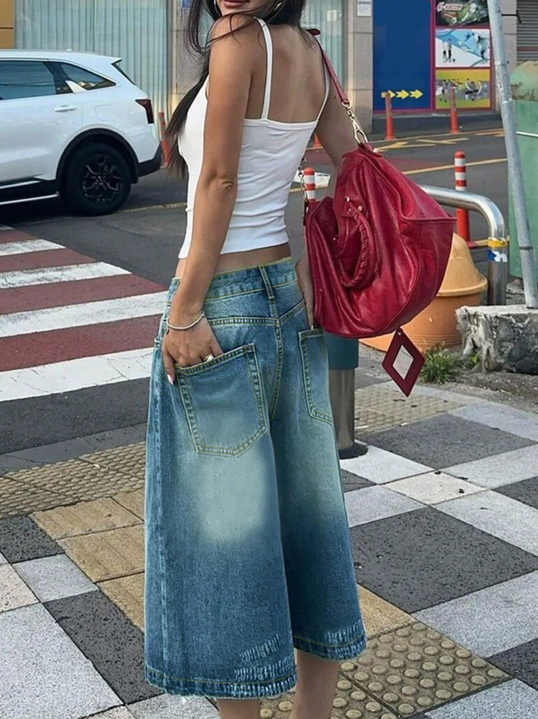 Határokon átnyúló külkereskedelem Amazon európai és amerikai többsoros farmernadrág nőknek Laza és sokoldalú, lezser, egyenes szárú, ötnegyedes nadrág