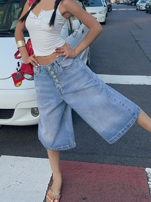 Határokon átnyúló külkereskedelem Amazon európai és amerikai többsoros farmernadrág nőknek Laza és sokoldalú, lezser, egyenes szárú, ötnegyedes nadrág