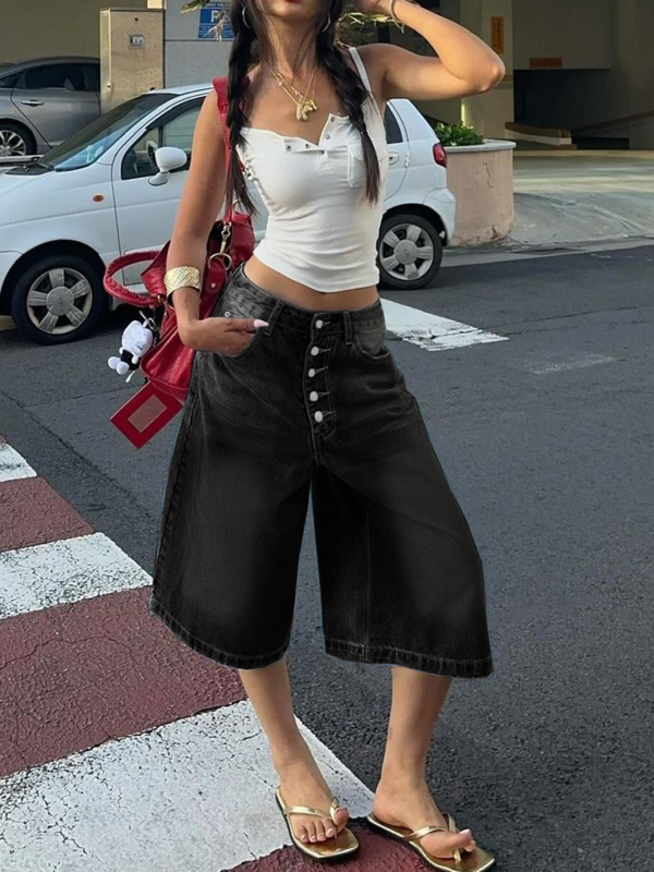 Határokon átnyúló külkereskedelem Amazon európai és amerikai többsoros farmernadrág nőknek Laza és sokoldalú, lezser, egyenes szárú, ötnegyedes nadrág