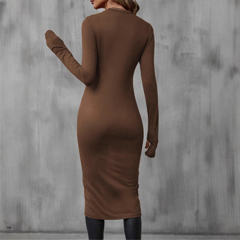 Őszi és téli szexi, határokon átnyúló női hosszú ujjú ruha, európai és amerikai, szexi, hasított, kerek nyakú, divatos, karcsúsított, csípőszoknya