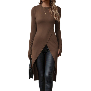 Őszi és téli szexi, határokon átnyúló női hosszú ujjú ruha, európai és amerikai, szexi, hasított, kerek nyakú, divatos, karcsúsított, csípőszoknya