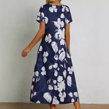 Az Amazon új nyári terméke, bő, A-vonalú, rövid ujjú, mintás ruha, határokon átnyúló európai és amerikai divatos, karcsúsító hosszú ruha