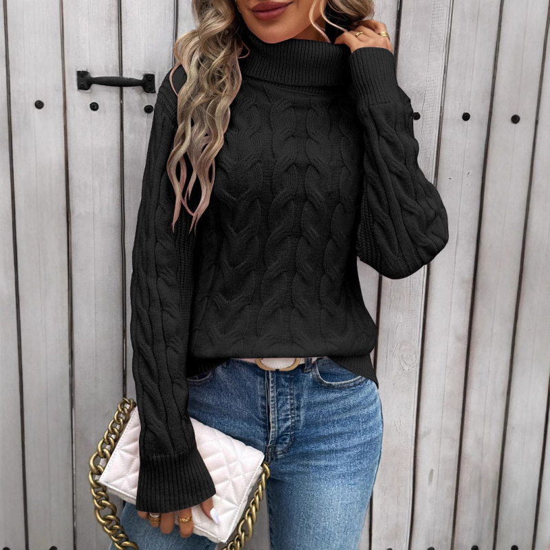 25 éves őszi és téli külkereskedelmi európai és amerikai divat női egyszínű, csavart hosszú ujjú, magas gallérú, alján bélelt pulóver