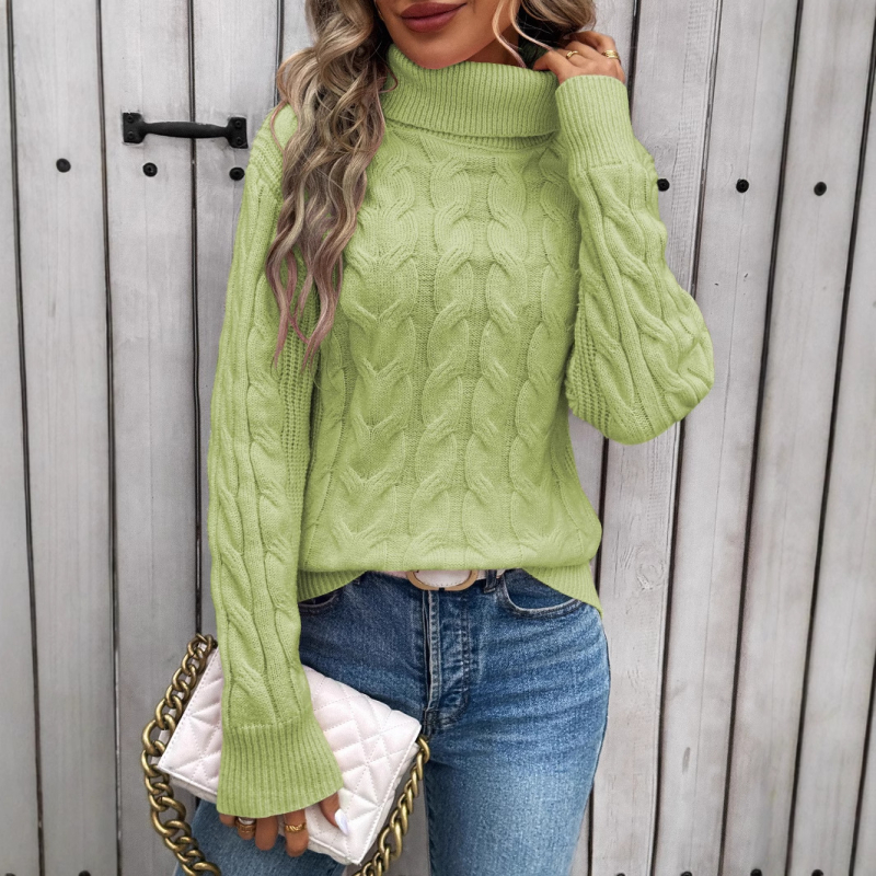 25 éves őszi és téli külkereskedelmi európai és amerikai divat női egyszínű, csavart hosszú ujjú, magas gallérú, alján bélelt pulóver