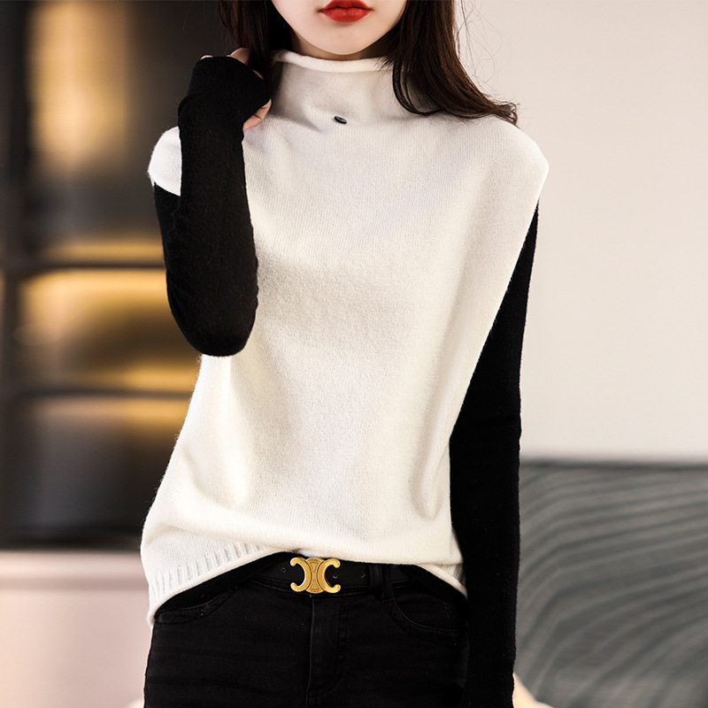 Őszi és téli japán és koreai új kötött mellény női garbó gombos bő karcsúsító pulóver mellény ujjatlan felső