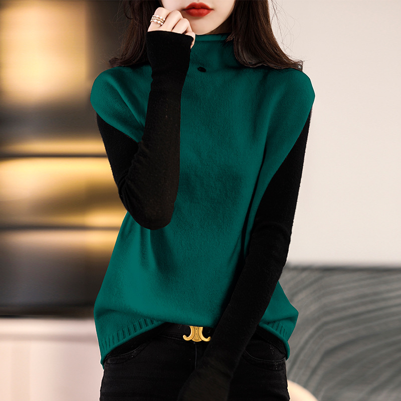 Őszi és téli japán és koreai új kötött mellény női garbó gombos bő karcsúsító pulóver mellény ujjatlan felső