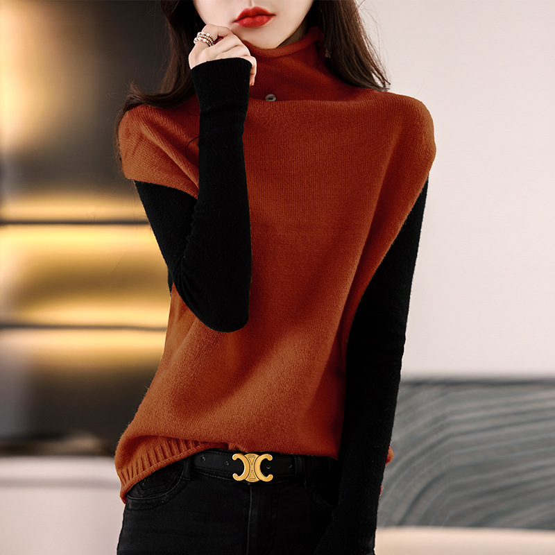 Őszi és téli japán és koreai új kötött mellény női garbó gombos bő karcsúsító pulóver mellény ujjatlan felső