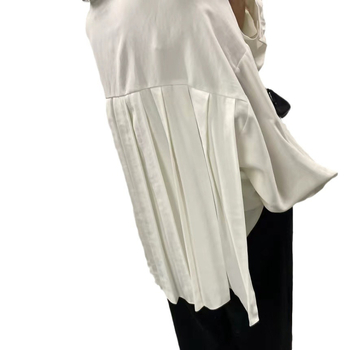 Южнокорейски шик пролетно-есенен дизайн на гърба с плисирана ревера дълъг ръкав дамска риза свободна риза трансгранична външна търговия