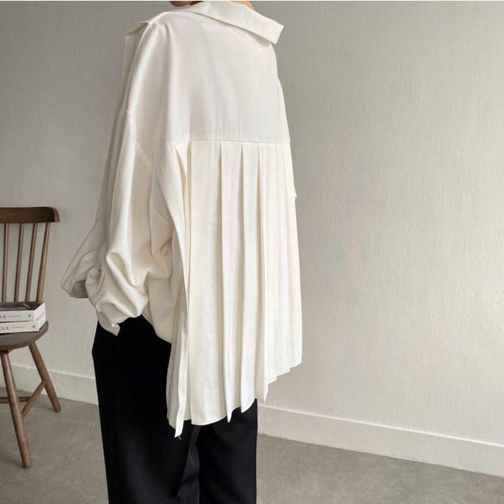 Dél-Koreai sikkes tavaszi és őszi dizájnú, hátul rakott, hajtókás hosszú ujjú ing. Női bő ing, határokon átnyúló külkereskedelemmel.