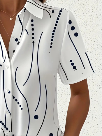 Елегантна европейска и американска трансгранична дамска лятна раирана риза с къс ръкав и щампа на точки