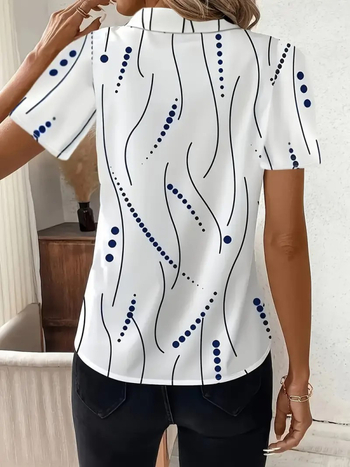 Елегантна европейска и американска трансгранична дамска лятна раирана риза с къс ръкав и щампа на точки