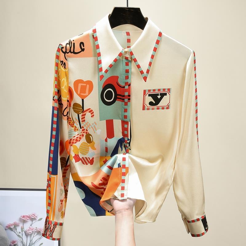 Luxus Sense Ing Női Design Sense Elegáns Hosszú Ujjú Új Sifon Exkluzív Luxus Stílusú Európai Stúdió Mintás Felső