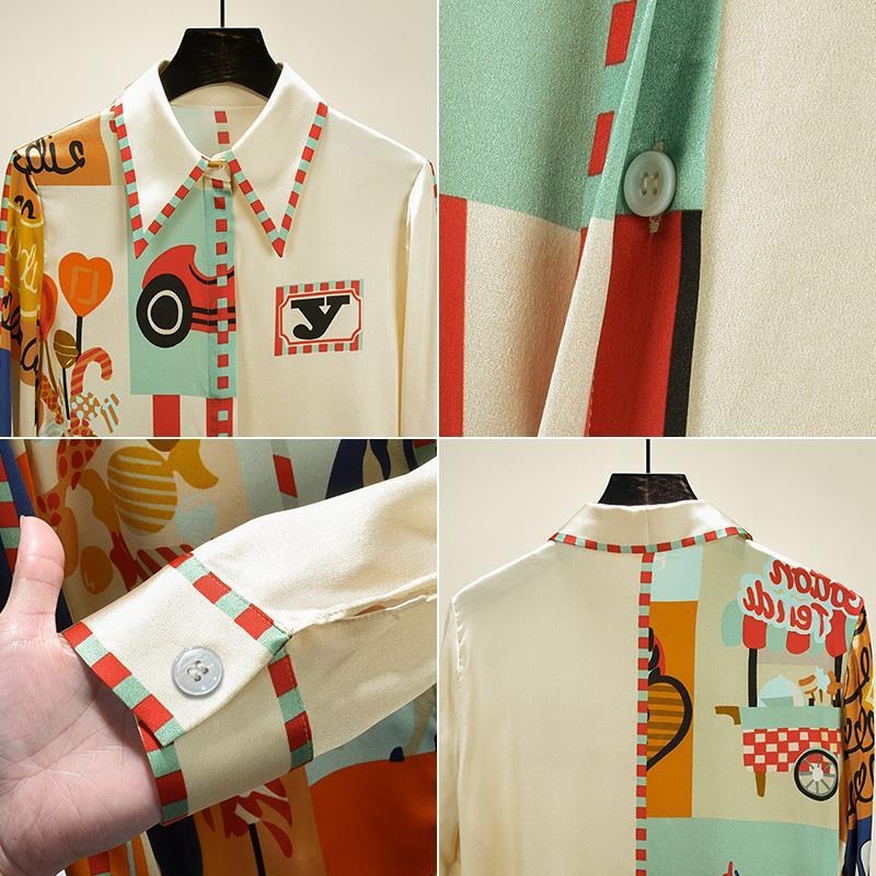 Luxus Sense Ing Női Design Sense Elegáns Hosszú Ujjú Új Sifon Exkluzív Luxus Stílusú Európai Stúdió Mintás Felső