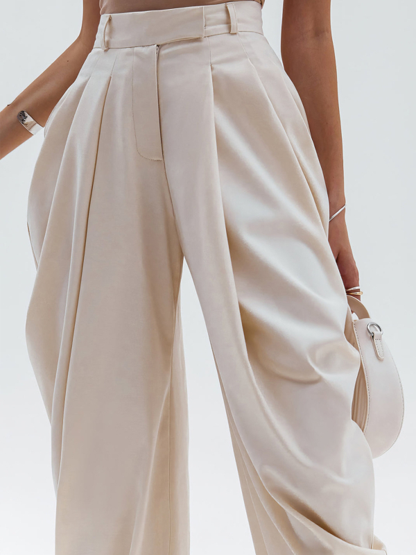 Ženske hlače Vanjska trgovina Veleprodaja 2025 Nove visoke strukirane široke drapirane plisirane nepravilne uske ležerne hlače duge hlače