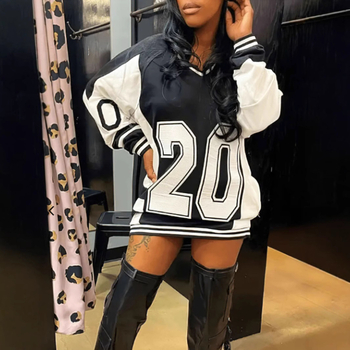 DHN091 Európai és Amerikai Határokon Átnyúló Illesztésű Laza Digitális Street Spice Girl V-nyakú, Minden Méretre Lezser Hosszú Ujjú Pulóver Női