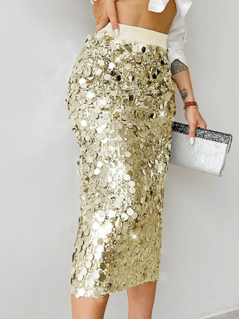 Ευρωπαϊκή και αμερικανική διασυνοριακή δημοφιλής γυναικεία μονόχρωμη κομψή ψηλόμεση φούστα με στενή εφαρμογή και πούλιες σε μεσαίο μήκος