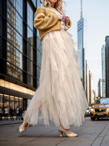 Νέα Ευρωπαϊκή και Αμερικανική Κομψή Φούστα Tutu από Αφράτο Δίχτυ (Γυναικεία) σε Μοντέρνο Καθαρό Χρώμα για Διασυνοριακές Συναλλαγές 2025