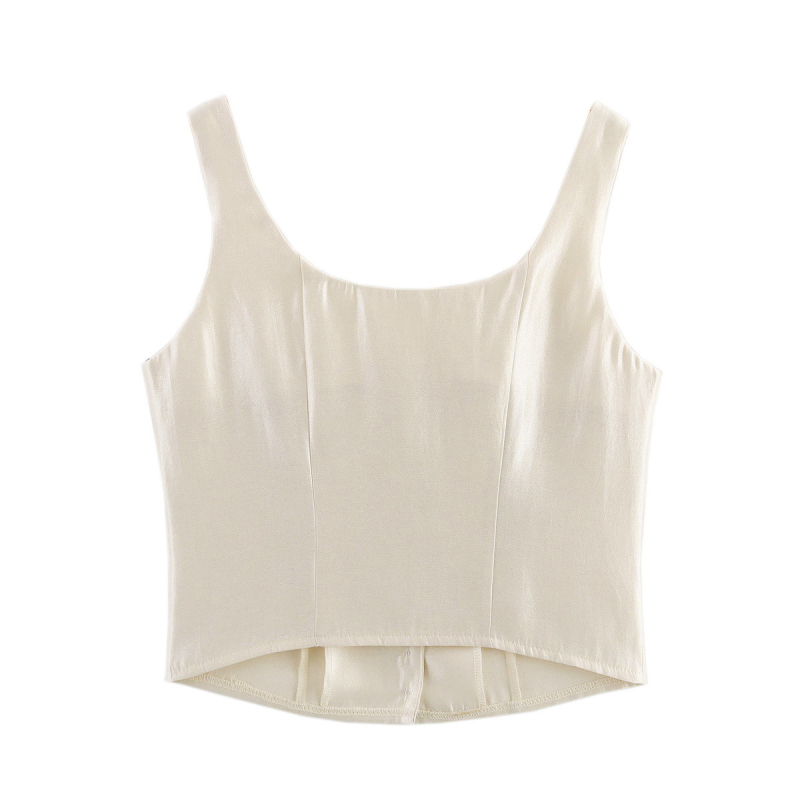 Crossborder női ruházat 2025 nyári európai és amerikai divatos karcsúsított szabású, gombos trikó felső nőknek A15039