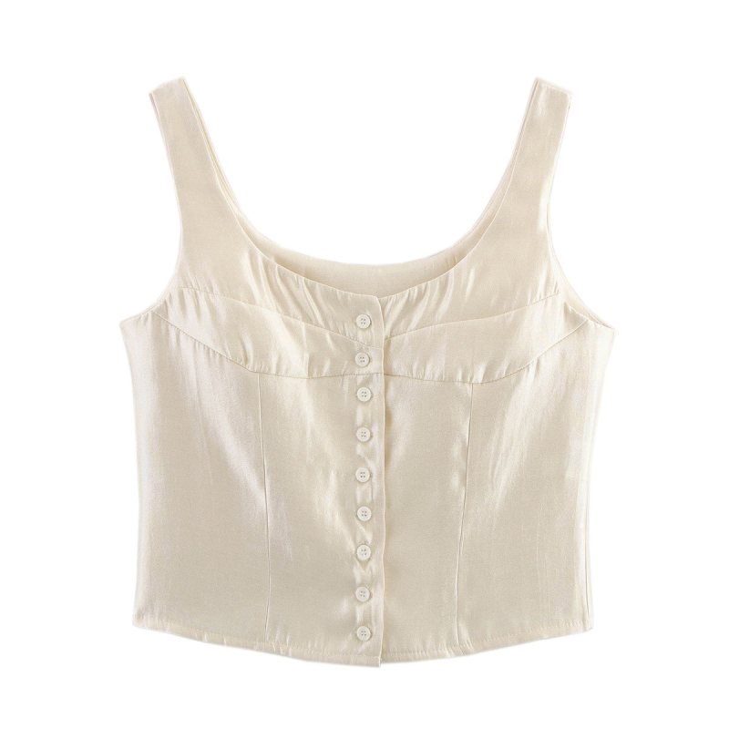 Crossborder női ruházat 2025 nyári európai és amerikai divatos karcsúsított szabású, gombos trikó felső nőknek A15039