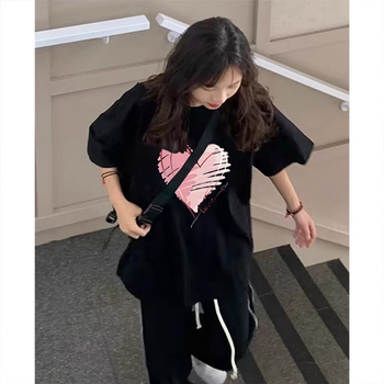 Fekete, tiszta pamut, laza női póló, határokon átnyúló, kövér lányoknak, plus size női ruházat, nagykereskedelem, nyári rövid ujjú, páros, hétköznapi felsők