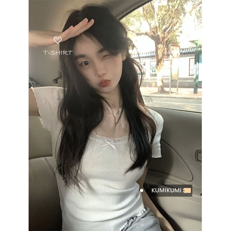 Bm stiilis valge pitsiline õhukese altpoolt särk naistele uus suvine lühikeste varrukatega T-särk