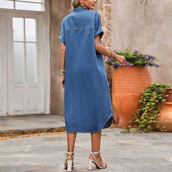 218670 Cross-border női egysoros, bő, lusta fazonú, retró, karcsúsított, hosszú ruha, közvetlen gyári eladás