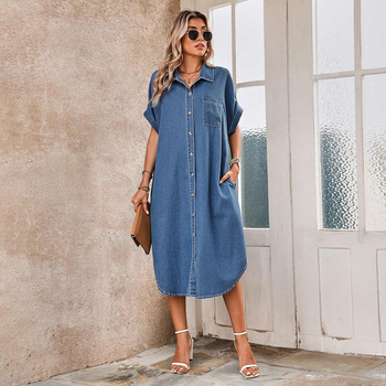 218670 Cross-border női egysoros, bő, lusta fazonú, retró, karcsúsított, hosszú ruha, közvetlen gyári eladás