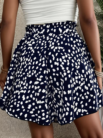 2025-ös, határokon átnyúló, új, európai és amerikai sötétkék, nagy méretű, elegáns, pöttyös, széles szárú női rövidnadrág