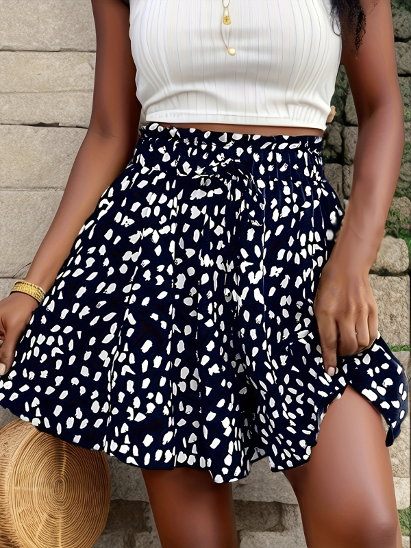 2025-ös, határokon átnyúló, új, európai és amerikai sötétkék, nagy méretű, elegáns, pöttyös, széles szárú női rövidnadrág