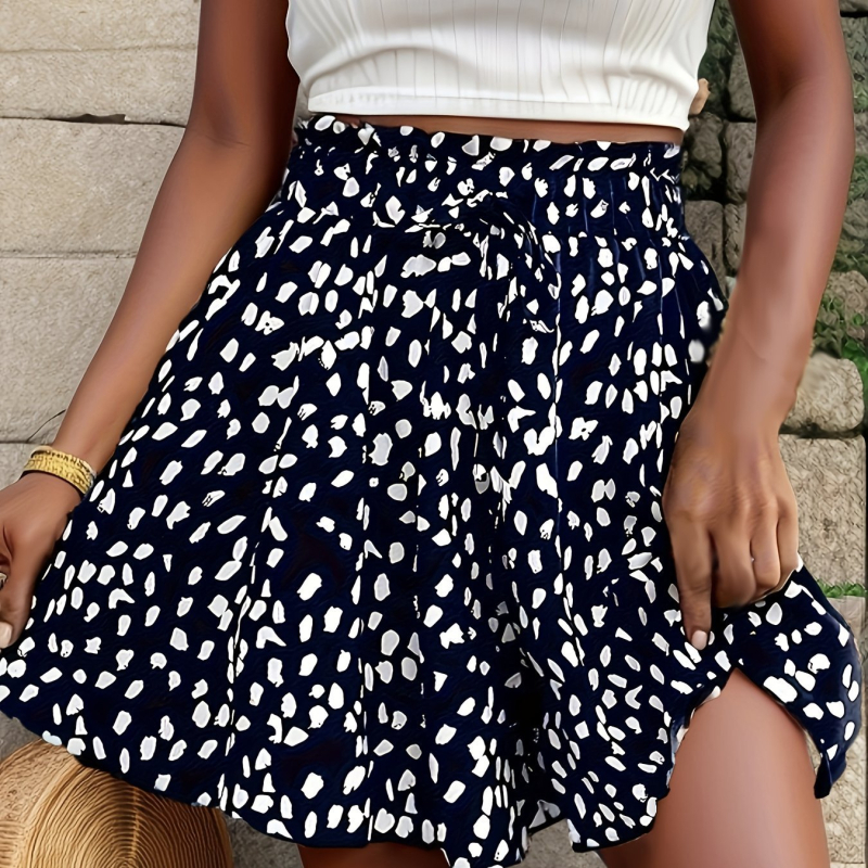 2025-ös, határokon átnyúló, új, európai és amerikai sötétkék, nagy méretű, elegáns, pöttyös, széles szárú női rövidnadrág