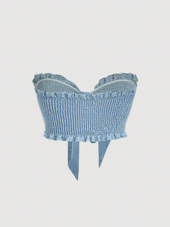 Δημοφιλές Ευρωπαϊκό και Αμερικανικό Εξωτερικού Εμπορίου Strapless Butterfly High-End Strapless Denim Σουτιέν Πλυμένο Μετακίνηση Γλυκό Denim Strapless