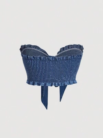 Δημοφιλές Ευρωπαϊκό και Αμερικανικό Εξωτερικού Εμπορίου Strapless Butterfly High-End Strapless Denim Σουτιέν Πλυμένο Μετακίνηση Γλυκό Denim Strapless