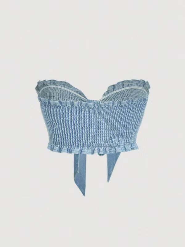 Népszerű európai és amerikai külkereskedelmi pánt nélküli pillangós, luxusminőségű, pánt nélküli farmer melltartó, mosott, ingázós, édes farmer, pánt nélküli