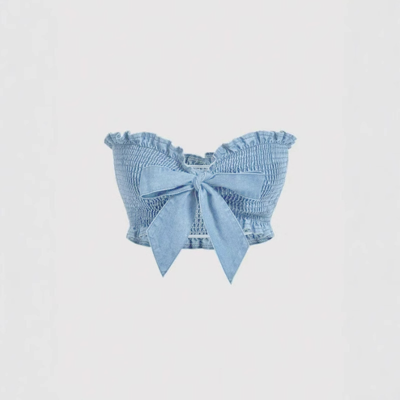 Népszerű európai és amerikai külkereskedelmi pánt nélküli pillangós, luxusminőségű, pánt nélküli farmer melltartó, mosott, ingázós, édes farmer, pánt nélküli