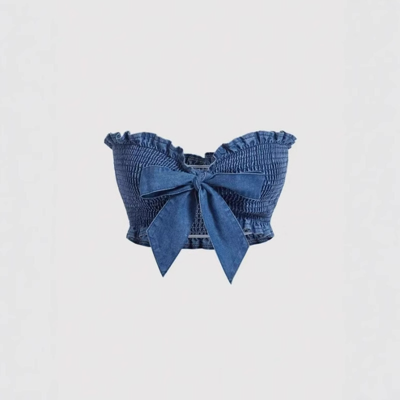 Népszerű európai és amerikai külkereskedelmi pánt nélküli pillangós, luxusminőségű, pánt nélküli farmer melltartó, mosott, ingázós, édes farmer, pánt nélküli