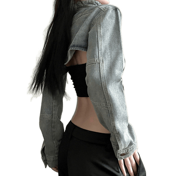 Μοντέρνο και μοναδικό εξαιρετικά κοντό τζιν μπουφάν για γυναίκες, Άνοιξη/Καλοκαίρι 2025. Νέο ευέλικτο μπουφάν αδυνατίσματος για κορίτσια.