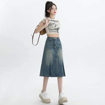 A haj nevében nagykereskedelmi amerikai retro farmer szoknya női rakott dizájn érzéki niche magas derekú karcsú szó csípőszoknya