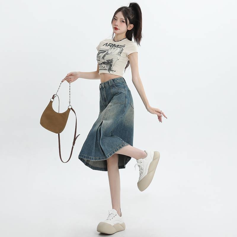 A haj nevében nagykereskedelmi amerikai retro farmer szoknya női rakott dizájn érzéki niche magas derekú karcsú szó csípőszoknya