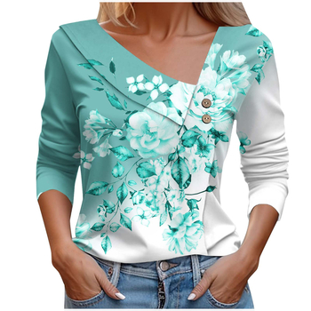 Κατασκευαστής ευρωπαϊκού και αμερικανικού διασυνοριακού Amazon για την άνοιξη και το φθινόπωρο, δημοφιλές γυναικείο μπλουζάκι με μακριά μανίκια, πολύχρωμο μπλουζάκι με μεγάλο τυπωμένο λουλούδι