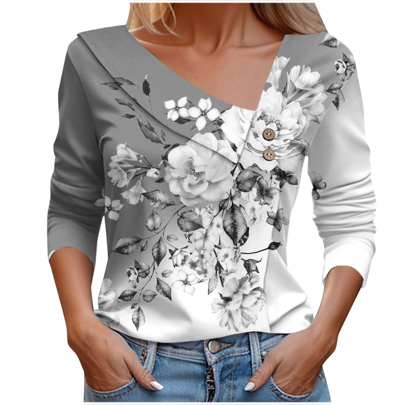 Gyártó: európai és amerikai, határokon átnyúló Amazon tavaszi és őszi népszerű női hosszú ujjú póló, színes, nagy virágmintás póló