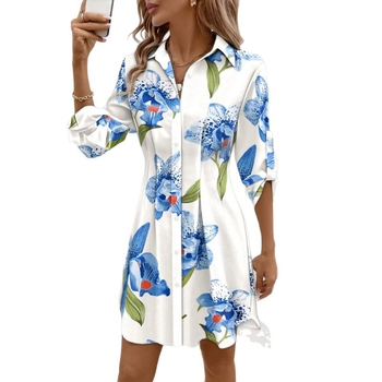 Европейски и американски трансгранични дамски дрехи Aliexpress Amazon есенна нова модна рокля с дълъг ръкав с щампа