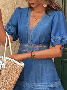 Európai és amerikai határokon átnyúló Amazon tavaszi és nyári női ruházat francia stílusú elegáns és divatos derék-karcsúsító csipke ruha rövid ujjú