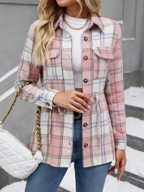 Europietiškos ir amerikietiškos mados „Amazon“ tarpvalstybinės moteriškos ilgomis rankovėmis languotos marškinių striukės, madingos, amžių mažinančios