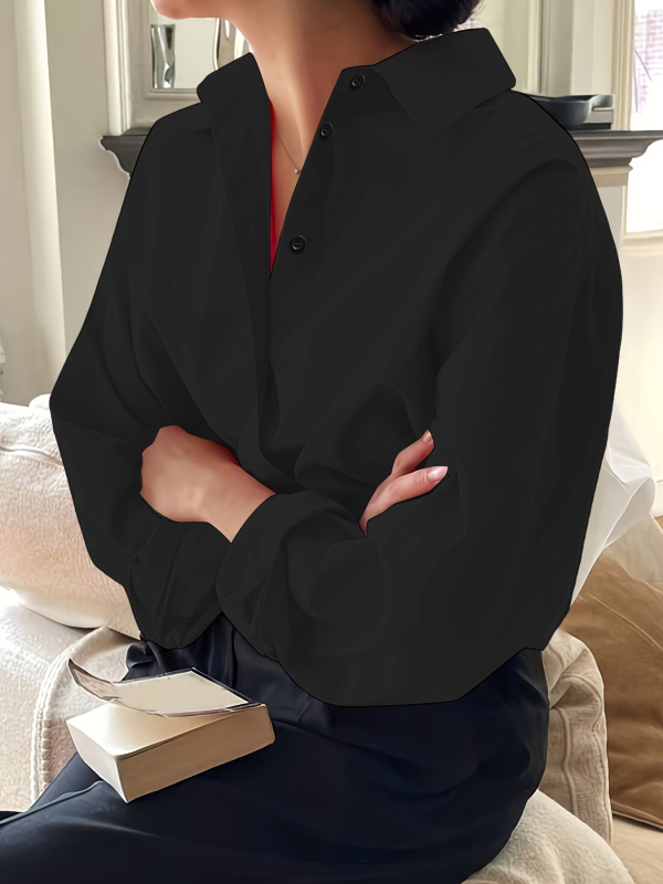 Európai és amerikai határokon átnyúló új hosszú ujjú minimalista női pamut puplin hosszú ujjú hajtókás, minden mérkőzésre alkalmas bő ing