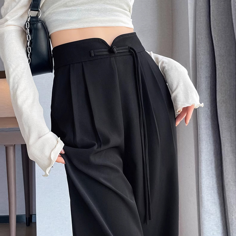 AS245 kostiumo kelnių raštas moteriškos klostės naujos naujos kiniško stiliaus kelnės nacionalinio stiliaus plačios kelnės su plokštele