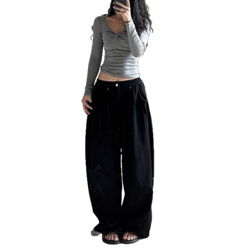 2025 Нови спортни панталони Lazy, ретро американски стил, свободни дози, ежедневни, широки панталони, светлосиви