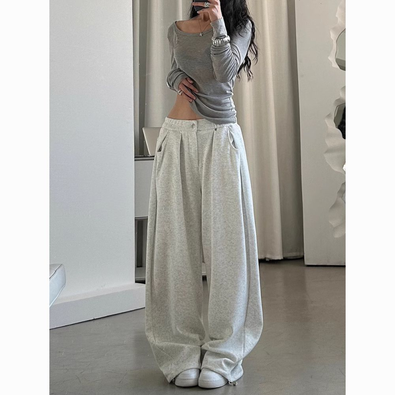 2025 Új Lazy Sports Nadrág Melegítőnadrág Retro Amerikai stílusú Laza Dose Hétköznapi Szélesszárú Nadrág világos szürke