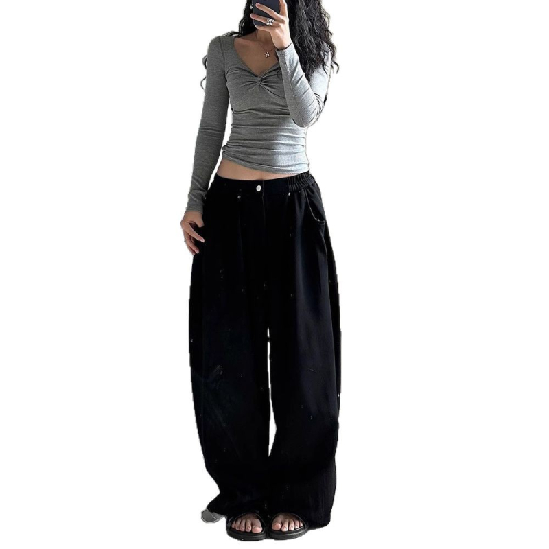 2025 Új Lazy Sports Nadrág Melegítőnadrág Retro Amerikai stílusú Laza Dose Hétköznapi Szélesszárú Nadrág világos szürke